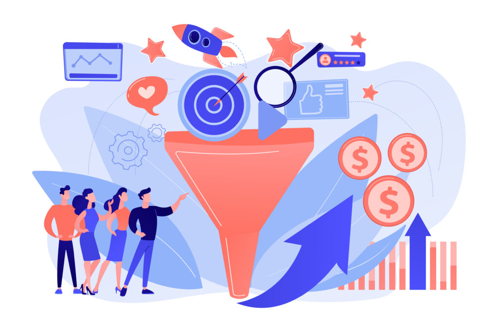 Marketing funnel concept vector illustration.